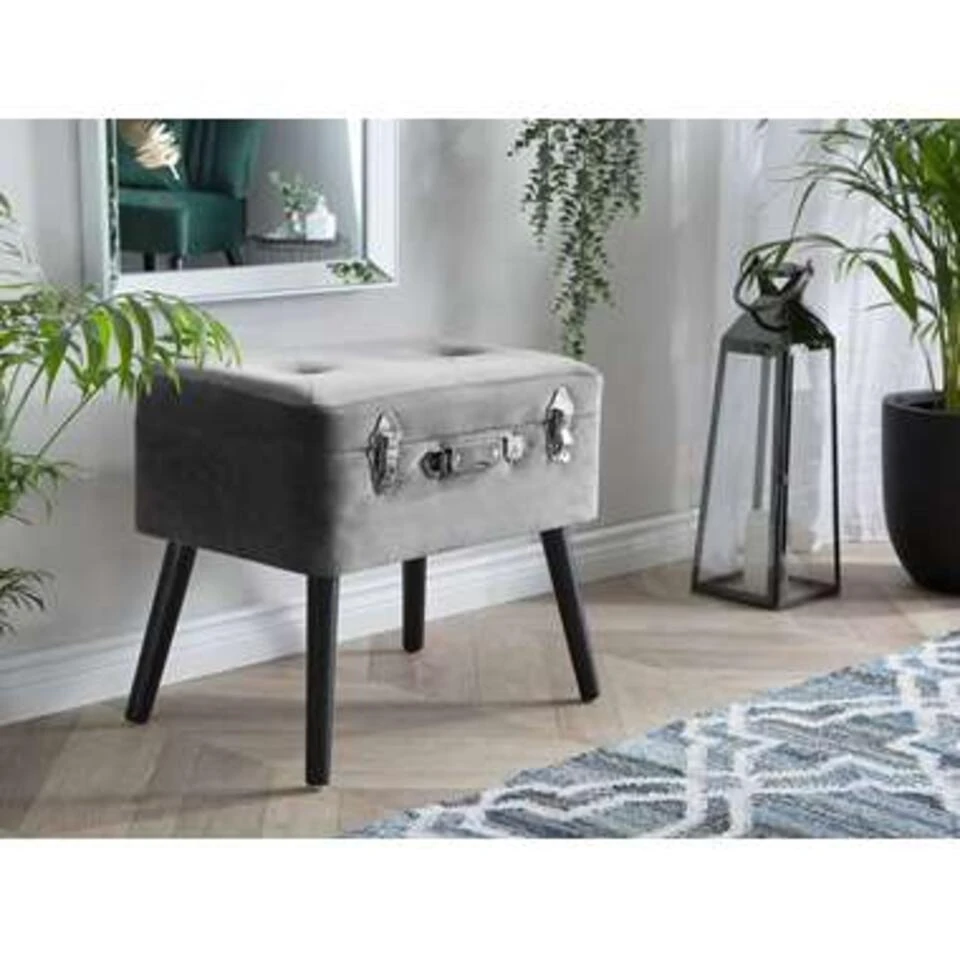 Beliani Hocker MALLARD - Grijs Fluweel 4 Beliani Hocker MALLARD - Grijs Fluweel - Afbeelding 2