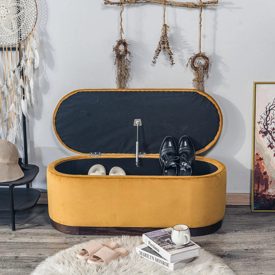 Bank Met Opbergruimte En Mosterdgeel Fluweel 5 Bank Met Opbergruimte En Mosterdgeel Fluweel - Afbeelding 3