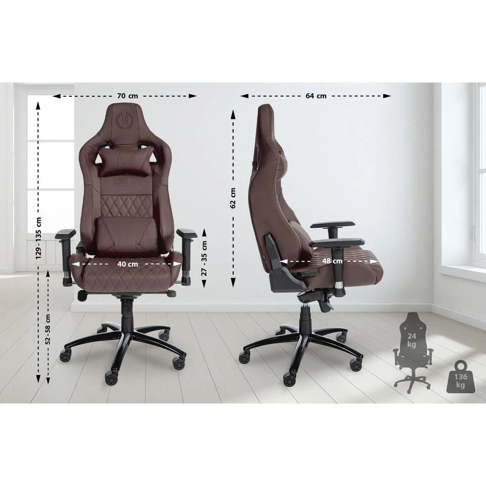 CLP Bureaustoel Keren Zwart Frame - Echt Leer - Bruin 4 CLP Bureaustoel Keren Zwart Frame - Echt Leer - Bruin - Afbeelding 2