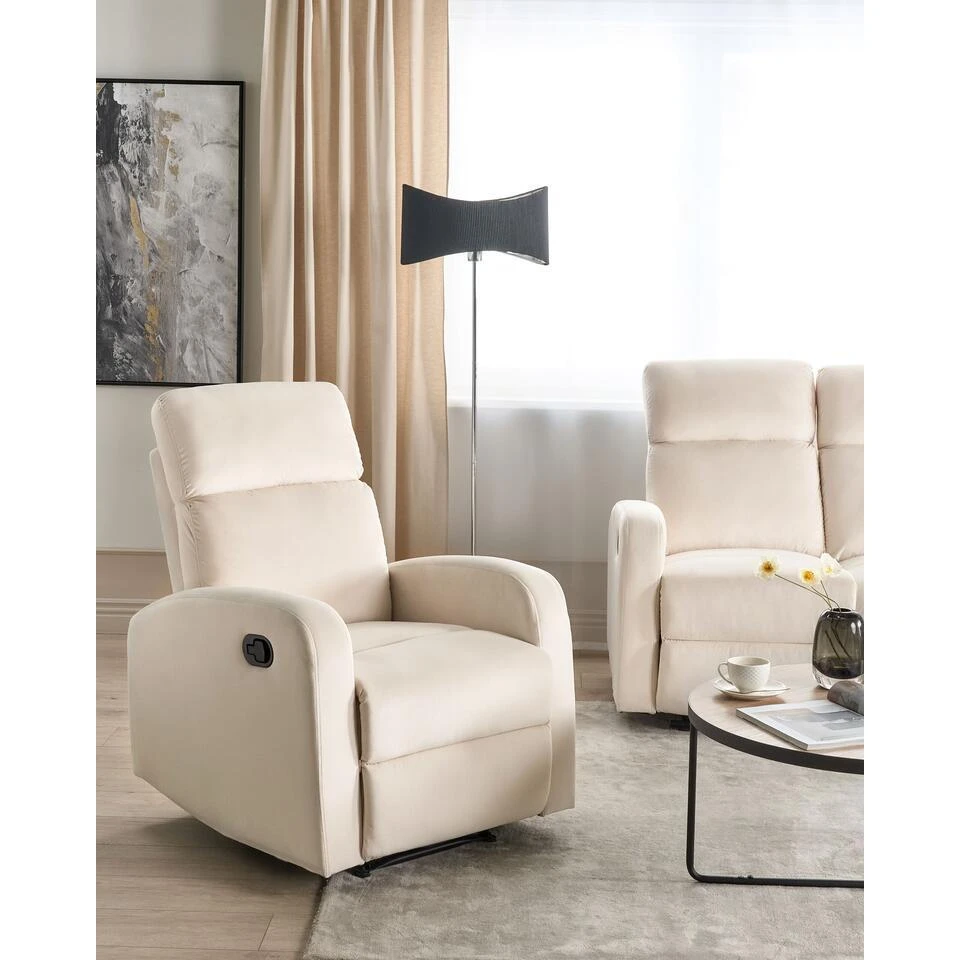 VERDAL - Relaxfauteuil Handmatig - Wit - Fluweel 4 VERDAL - Relaxfauteuil Handmatig - Wit - Fluweel - Afbeelding 2