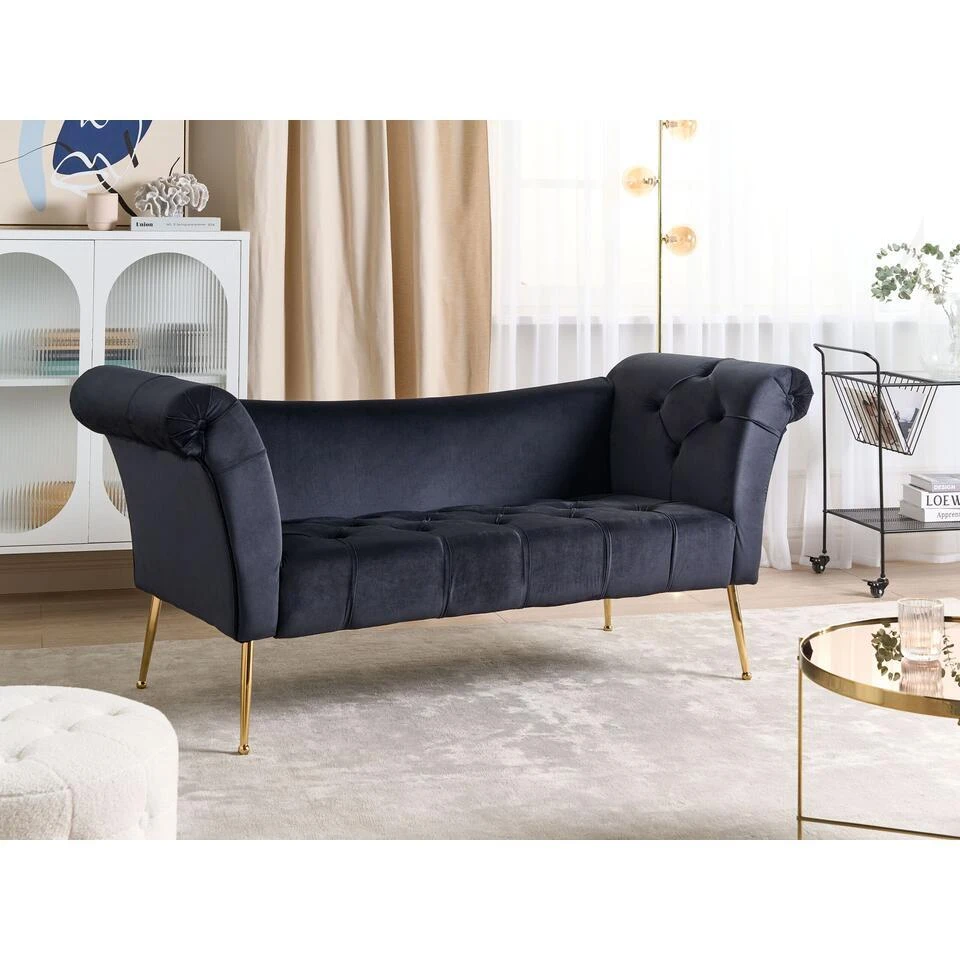 NANTILLY - Chaise Longue - Zwart - Fluweel 4 NANTILLY - Chaise Longue - Zwart - Fluweel - Afbeelding 2