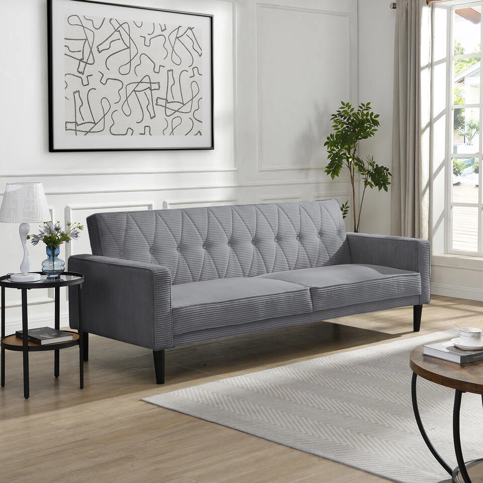 Avon - Slaapbank 3-zits In Grijze Ribstof 4 Avon - Slaapbank 3-zits In Grijze Ribstof - Afbeelding 2
