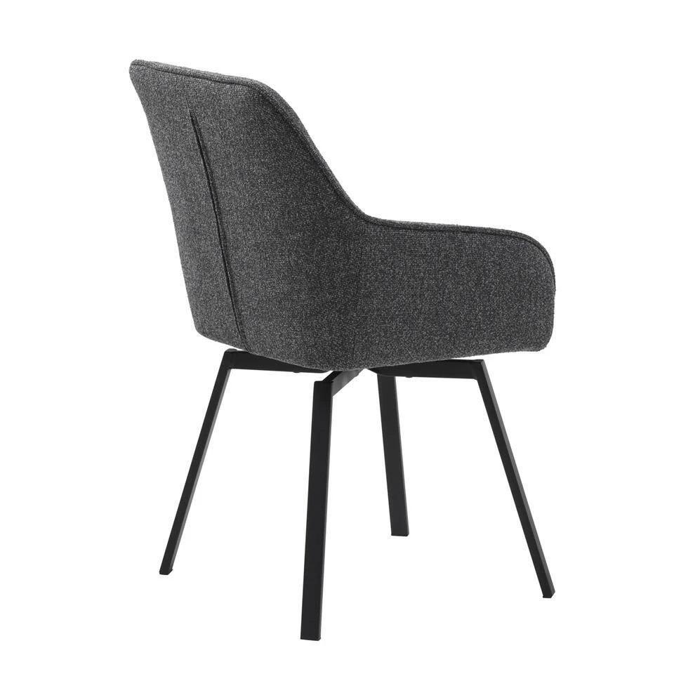 Eetkamerstoel Donkergrijs Stof - Draaibaar - 58x59x83cm - Alma - Set Van 2 5 Eetkamerstoel Donkergrijs Stof - Draaibaar - 58x59x83cm - Alma - Set Van 2 - Afbeelding 3