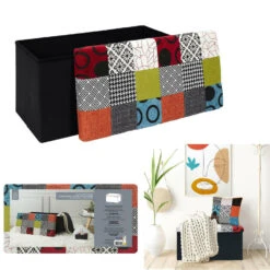 Home Deco Poef Multi Color Tile - Opbergbox - 76 X 38 Cm -LeenBakker Winkel 4d826c7a9ce2407783de1e948e47af45