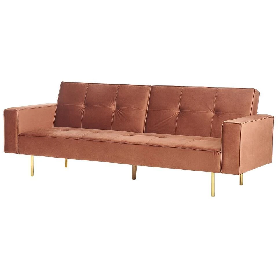 VISNES - Slaapbank 3-zits - Goudbruin - Fluweel 7 VISNES - Slaapbank 3-zits - Goudbruin - Fluweel - Afbeelding 5
