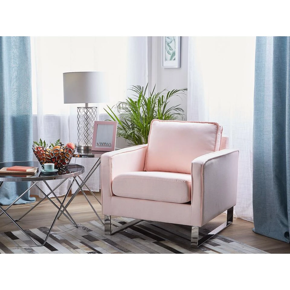 Beliani Fauteuil VIND - Roze Polyester 4 Beliani Fauteuil VIND - Roze Polyester - Afbeelding 2