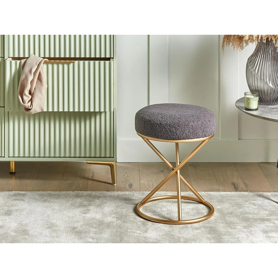 PRESHO - Hocker - Grijs - Bouclé 4 PRESHO - Hocker - Grijs - Bouclé - Afbeelding 2