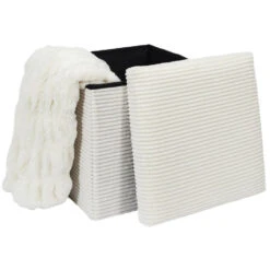 Home Deco Factory Poefje - Opbergbox - Rib - Wit - 38 X 38cm -LeenBakker Winkel 54db3024a22049c9ae4305002bf23195