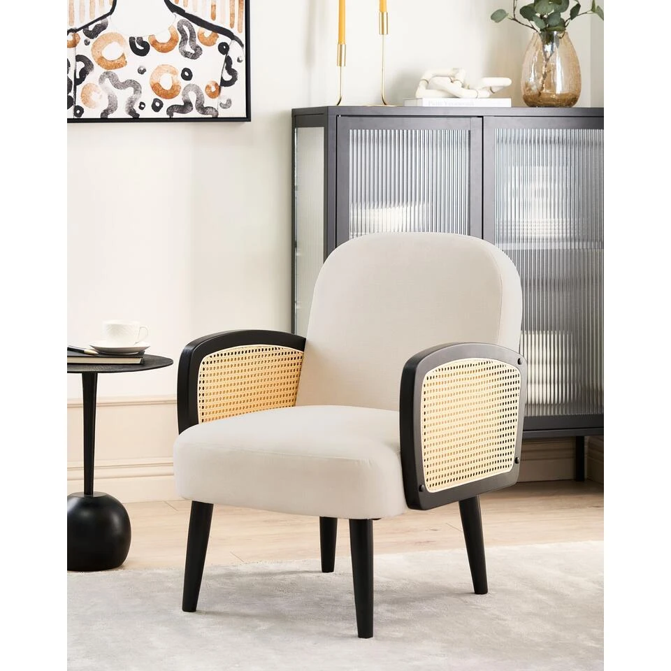 DVENBERG - Fauteuil - Lichtbeige/Zwart - Stof 4 DVENBERG - Fauteuil - Lichtbeige/Zwart - Stof - Afbeelding 2