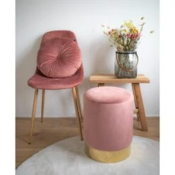House Nordic Poef Gamby Velvet Roze Ø34x43cm -LeenBakker Winkel 570ab254f90e41b18ec9afb3a4e4249b