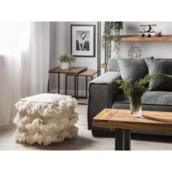 Beliani Poef NASHIK - Beige Katoen, Wol -LeenBakker Winkel 58ed8397fb0d45e28b3efcc193b9063e