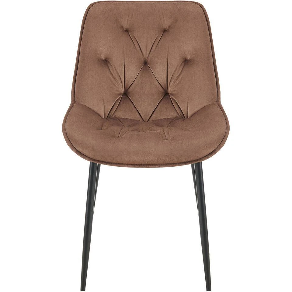 CLP Set Van 2 Eetkamerstoel Wallace Zwart Frame - Fluweel - Bruin 5 CLP Set Van 2 Eetkamerstoel Wallace Zwart Frame - Fluweel - Bruin - Afbeelding 3