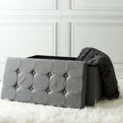 Home Deco Poef Chique - Opbergbox - Donkergrijs - 76 X 38 Cm -LeenBakker Winkel 5c272099b0ab429bacea142c874aa16f