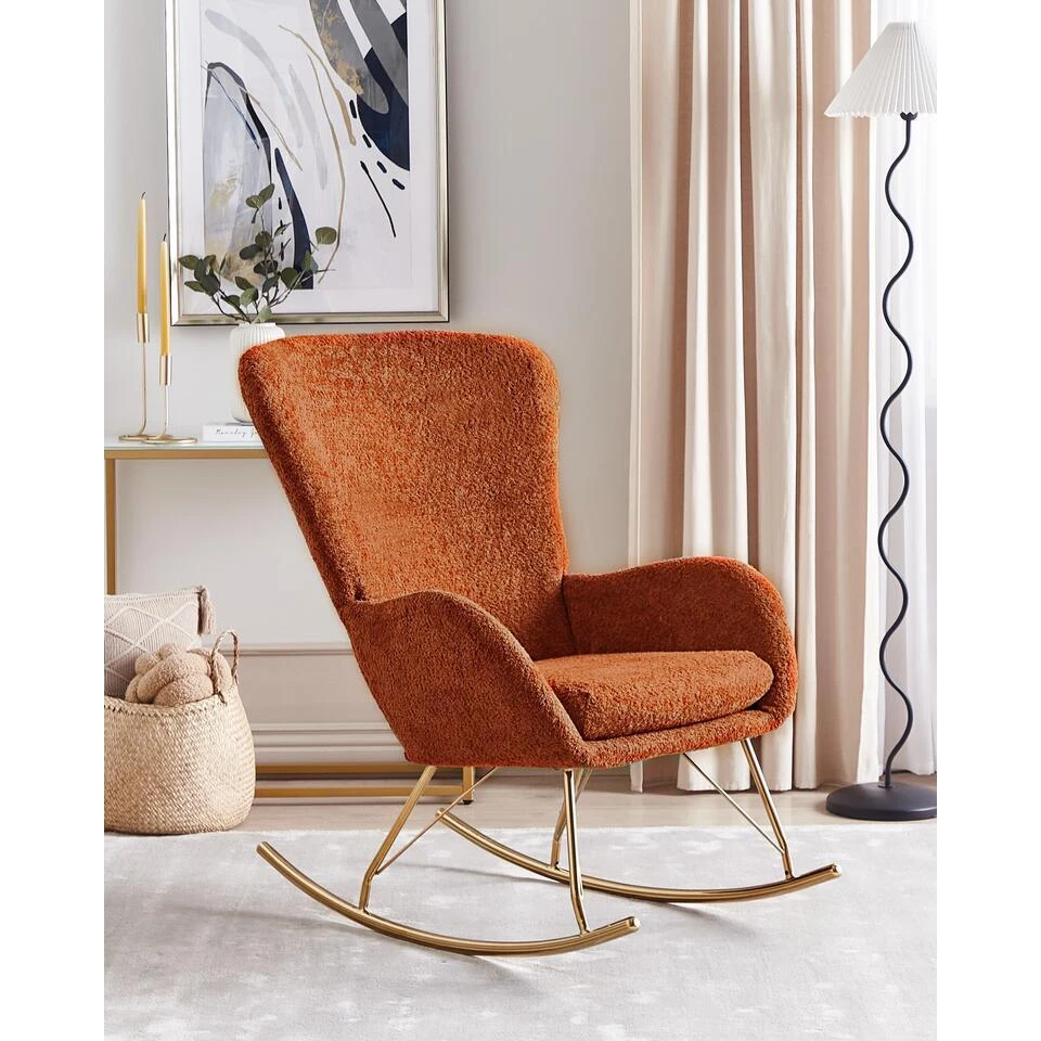 ANASET - Schommelstoel - Oranje - Bouclé 4 ANASET - Schommelstoel - Oranje - Bouclé - Afbeelding 2