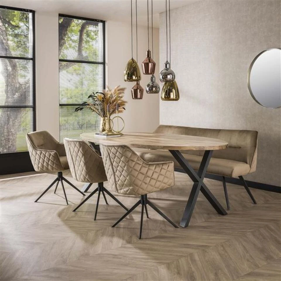 Kalfort Eetkamerbank Ramas Champagne Velours 180x53x84cm 4 Kalfort Eetkamerbank Ramas Champagne Velours 180x53x84cm - Afbeelding 2