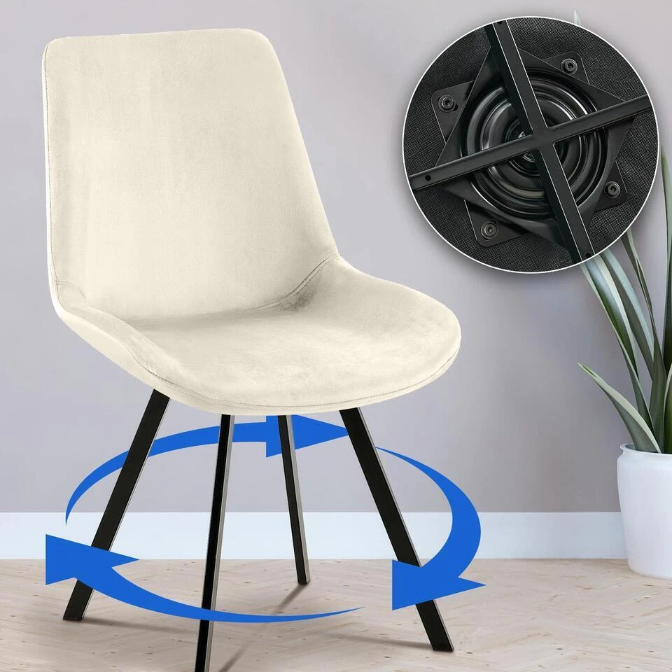 CLP Eetkamerstoel Lewes Zwart Frame - Fluweel - Creme 6 CLP Eetkamerstoel Lewes Zwart Frame - Fluweel - Creme - Afbeelding 4