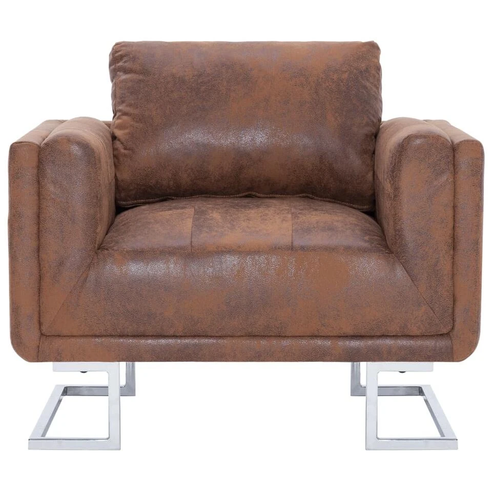 VidaXL Fauteuil Kubus Kunstsuède Bruin 5 VidaXL Fauteuil Kubus Kunstsuède Bruin - Afbeelding 3