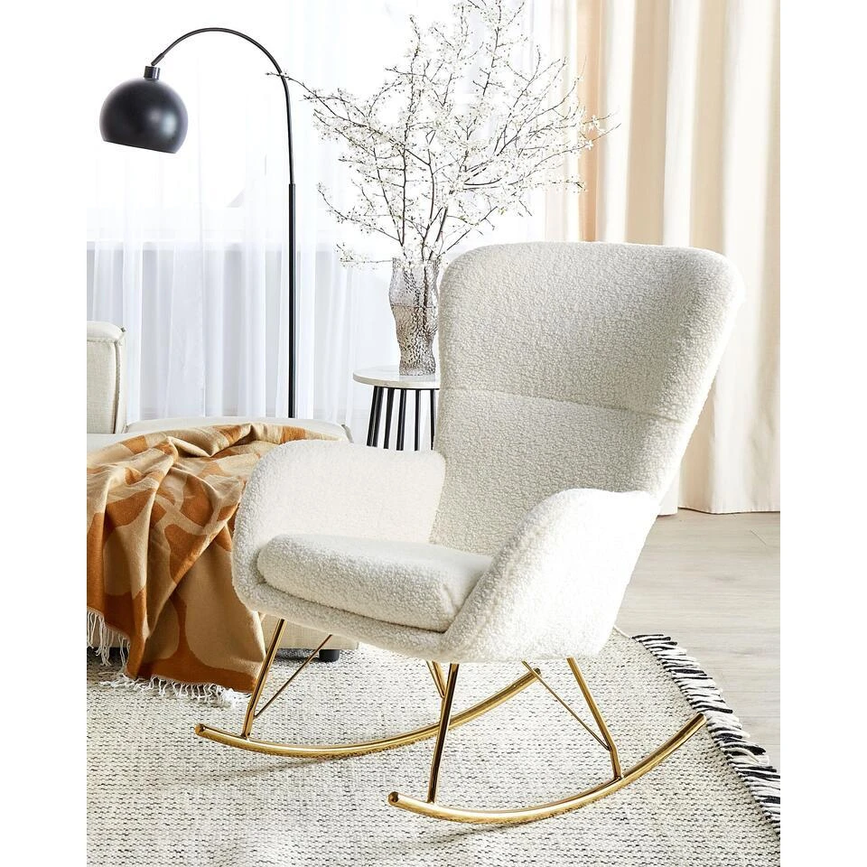 ANASET - Schommelstoel - Wit/Goud - Bouclé 4 ANASET - Schommelstoel - Wit/Goud - Bouclé - Afbeelding 2