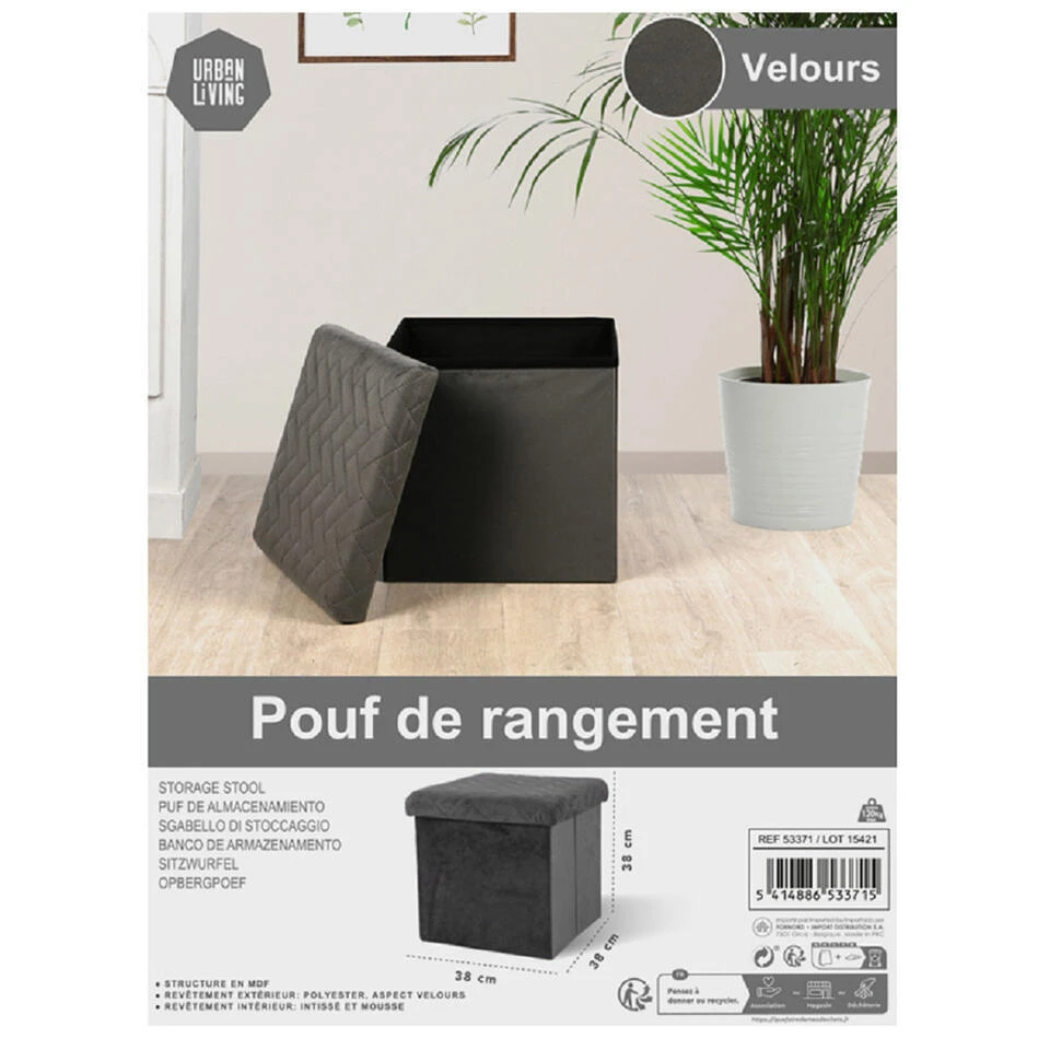 Merkloos Urban Living Poef/hocker/opbergbox - Velvet Donkergrijs - Mdf - 38 X 38 Cm 6 Merkloos Urban Living Poef/hocker/opbergbox - Velvet Donkergrijs - Mdf - 38 X 38 Cm - Afbeelding 4