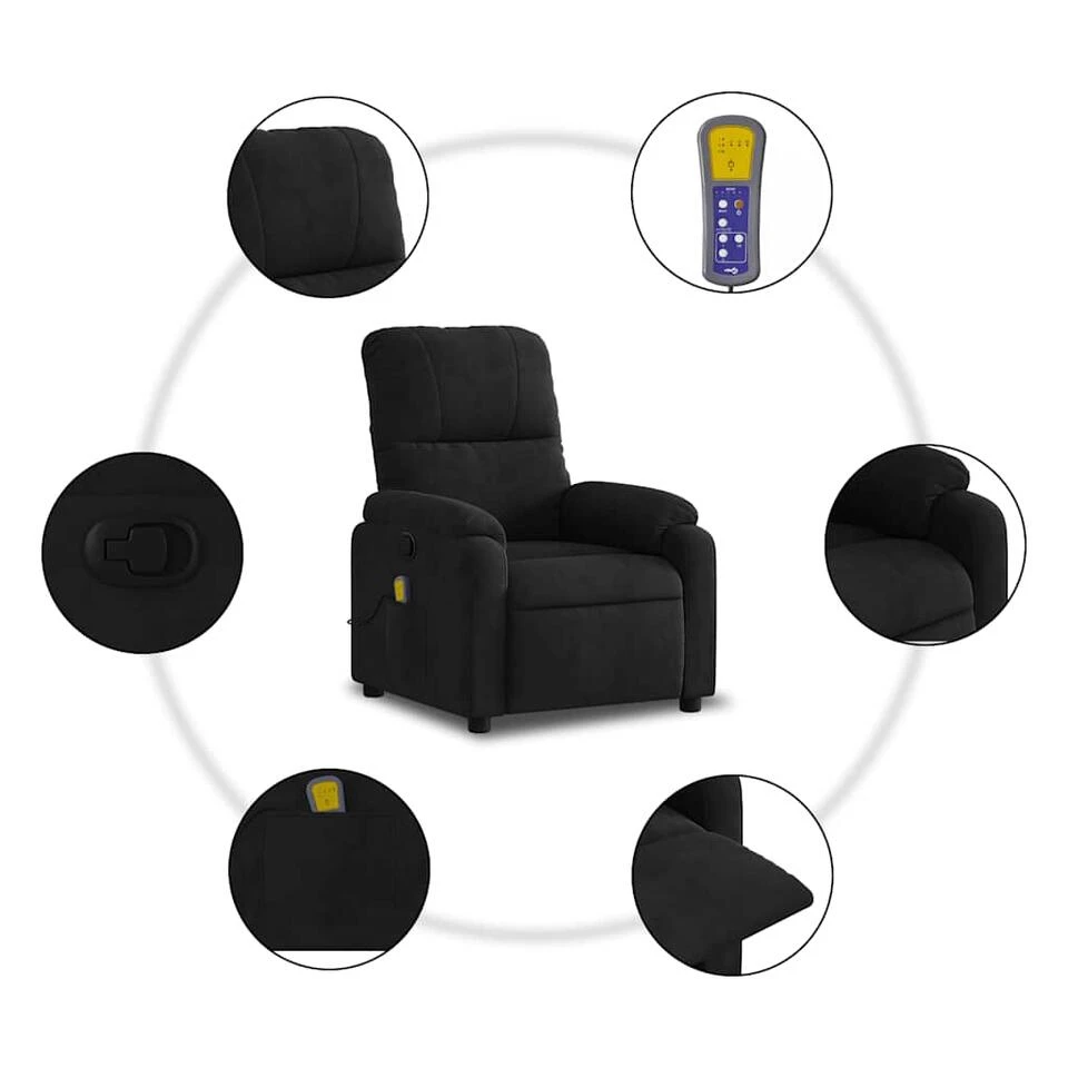 VidaXL - Massagestoel - Zwart - Microvezel 8 VidaXL - Massagestoel - Zwart - Microvezel - Afbeelding 6