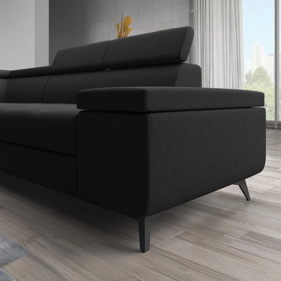 Meubella - Hoekbank Destiny - Zwart - Stof - Links 7 Meubella - Hoekbank Destiny - Zwart - Stof - Links - Afbeelding 5