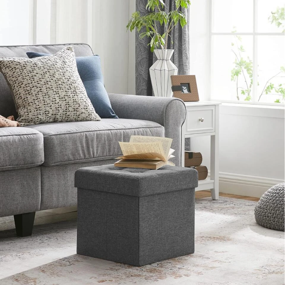 Parya Home - Grijze Poef - Hocker - Donkergrijs 8 Parya Home - Grijze Poef - Hocker - Donkergrijs - Afbeelding 6