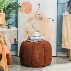 Poef Met Terracotta Krullen En Houten Basis -LeenBakker Winkel 6e7bb42b02934cc2b194bc33a82f1fc9