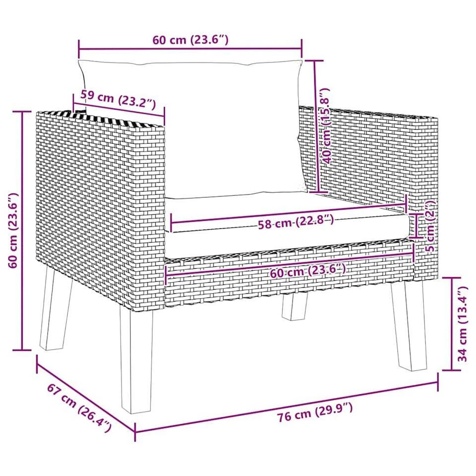 VidaXL - Tuinbank Eenzits - Zwart - Poly Rattan - Met Kussens 5 VidaXL - Tuinbank Eenzits - Zwart - Poly Rattan - Met Kussens - Afbeelding 3