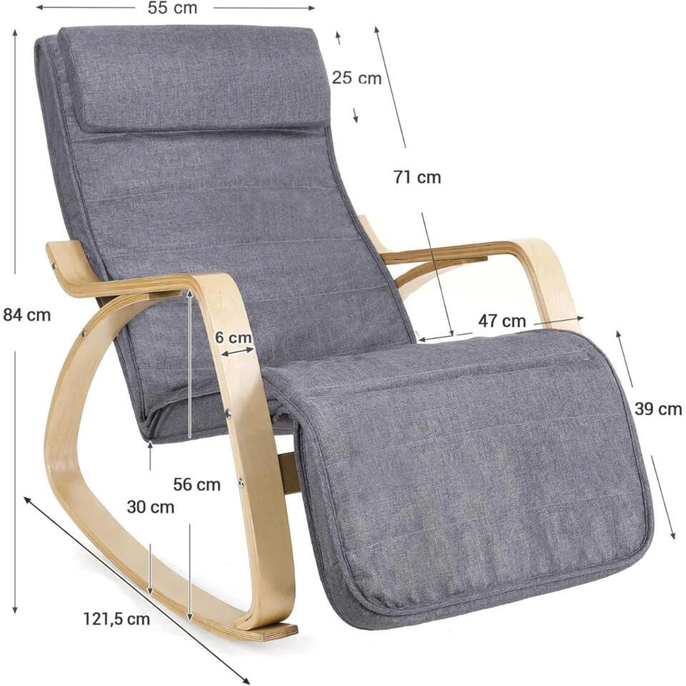 Parya Home Fauteuil Schommelstoel Grijs 7 Parya Home Fauteuil Schommelstoel Grijs - Afbeelding 5
