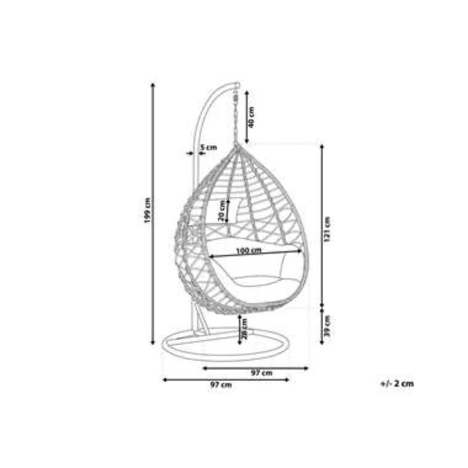 ARSITA - Hangstoel - Grijs - 100 Cm - PE Rotan 13 ARSITA - Hangstoel - Grijs - 100 Cm - PE Rotan - Afbeelding 11