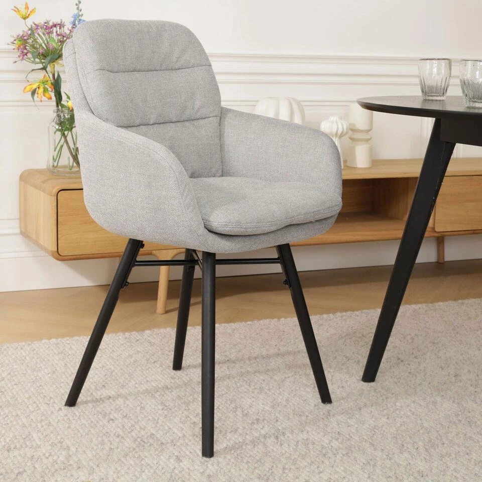 Nolon Nena-Mia Eetkamerstoel Grijs - Armleuning - Zwarte Houten Poten 4 Nolon Nena-Mia Eetkamerstoel Grijs - Armleuning - Zwarte Houten Poten - Afbeelding 2