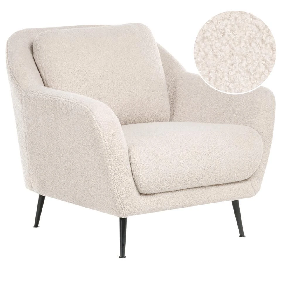 EIBY - Fauteuil - Beige - Bouclé 5 EIBY - Fauteuil - Beige - Bouclé - Afbeelding 3