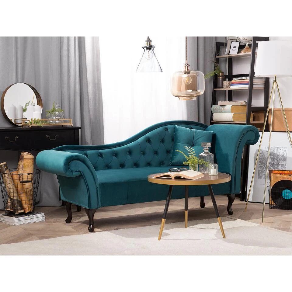 LATTES - Chaise Longue - Blauw - Rechterzijde - Fluweel 4 LATTES - Chaise Longue - Blauw - Rechterzijde - Fluweel - Afbeelding 2