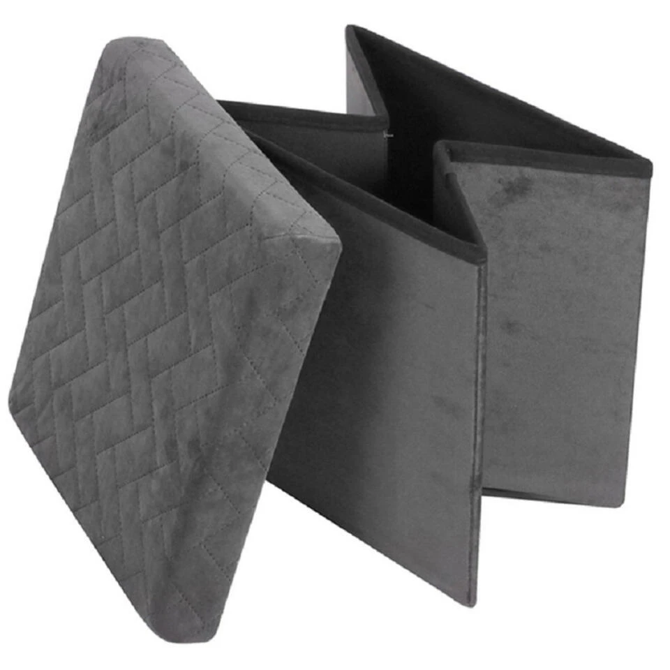 Merkloos Urban Living Poef/hocker/opbergbox - Velvet Donkergrijs - Mdf - 38 X 38 Cm 5 Merkloos Urban Living Poef/hocker/opbergbox - Velvet Donkergrijs - Mdf - 38 X 38 Cm - Afbeelding 3