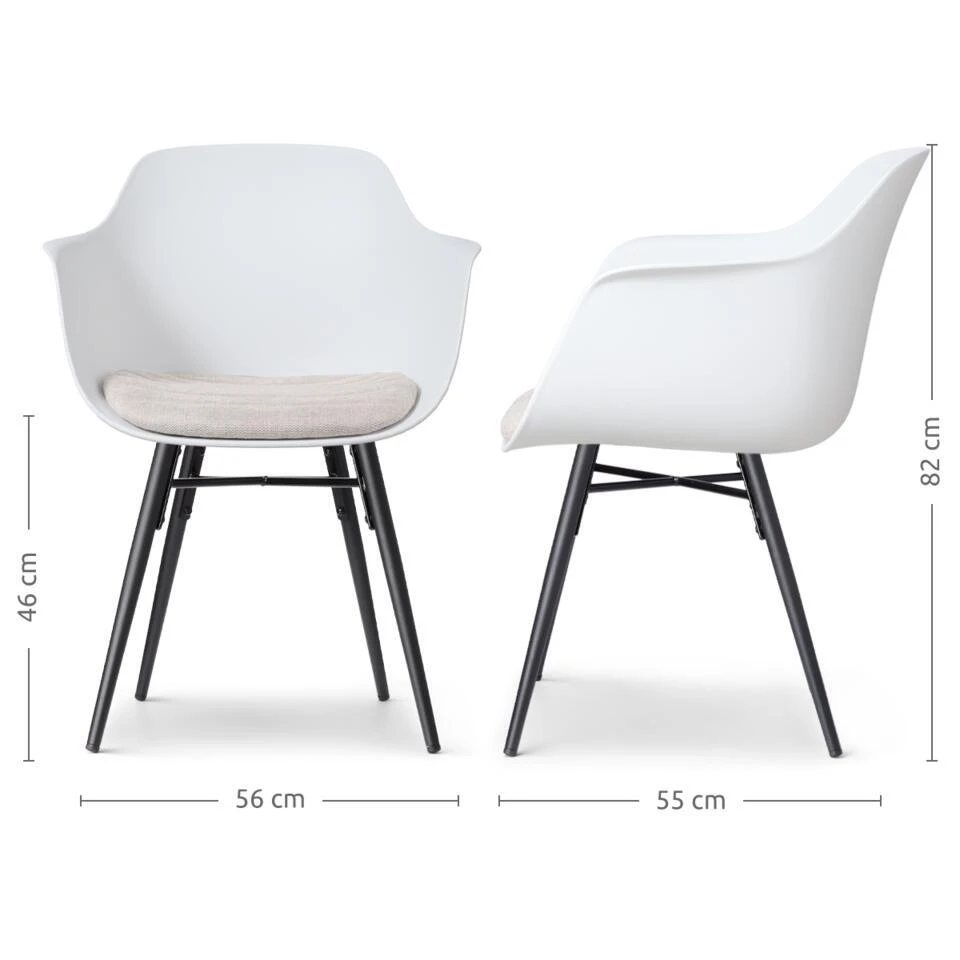 Nolon Nena-Liz Eetkamerstoel Wit - Beige - Zwarte Houten Poten 6 Nolon Nena-Liz Eetkamerstoel Wit - Beige - Zwarte Houten Poten - Afbeelding 4