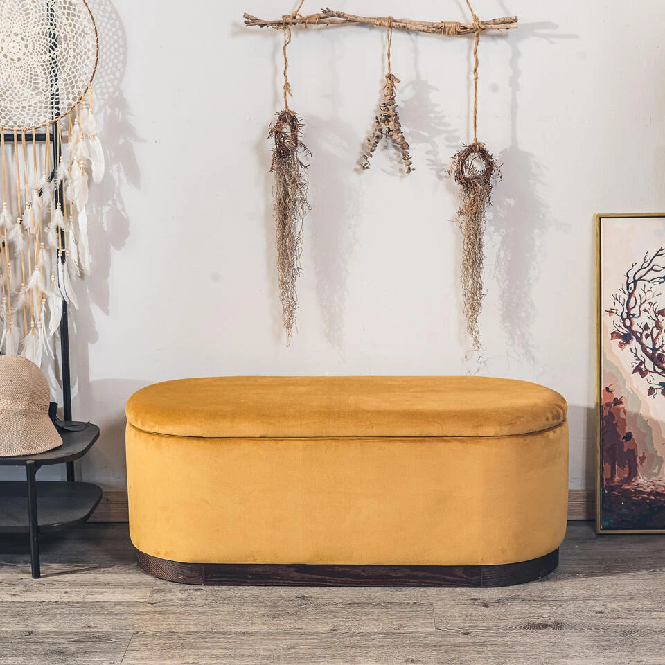 Bank Met Opbergruimte En Mosterdgeel Fluweel 6 Bank Met Opbergruimte En Mosterdgeel Fluweel - Afbeelding 4