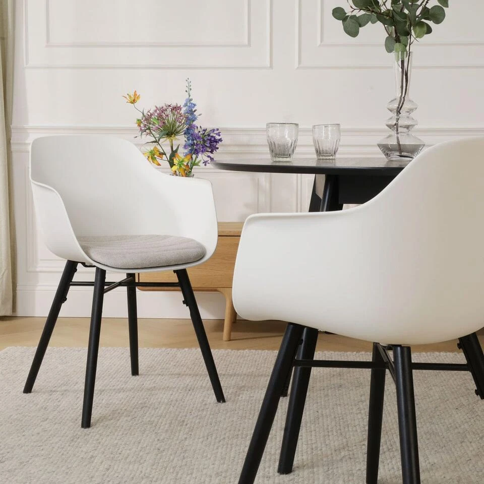 Nolon Nena-Liz Eetkamerstoel Wit - Beige - Zwarte Houten Poten 4 Nolon Nena-Liz Eetkamerstoel Wit - Beige - Zwarte Houten Poten - Afbeelding 2