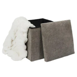 Home Deco - Poefje - Opbergbox - Rib - Zacht Taupe - 38 X 38cm -LeenBakker Winkel 7de2e4f99b1743a89b0ccf2637ba3f56