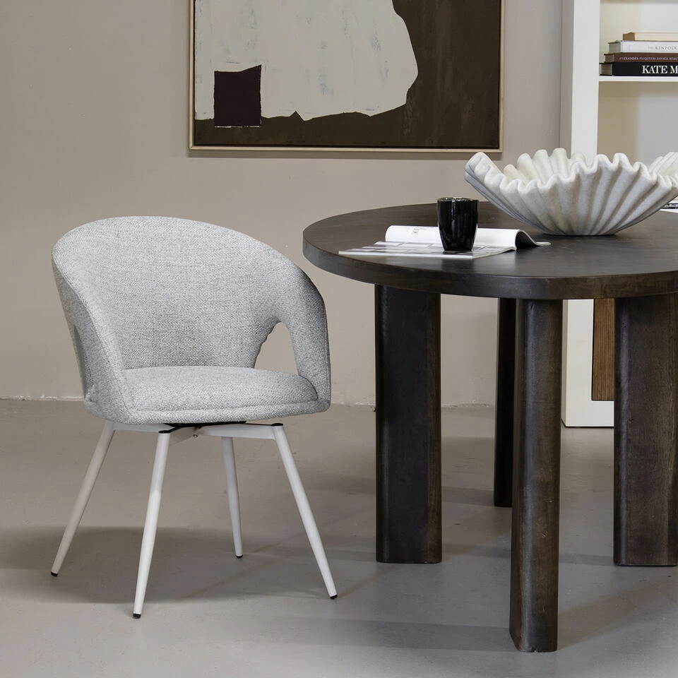 Eetkamerstoel Draaibaar - Stof Beige - 56x59x78cm - Nina 4 Eetkamerstoel Draaibaar - Stof Beige - 56x59x78cm - Nina - Afbeelding 2