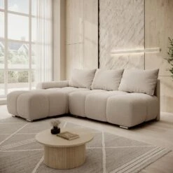Meubella - Broome - Hoekbank 3-zits - Beige Teddystof - Links -LeenBakker Winkel 7ff0a1e4af0043e78fbeb037e922c7e8