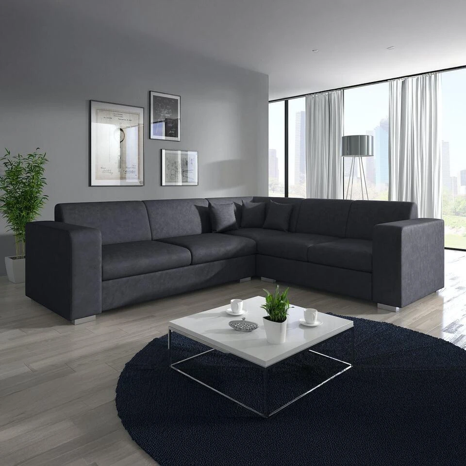 Meubella - Hoekbank Santana - Zwart - Leer - Rechts 4 Meubella - Hoekbank Santana - Zwart - Leer - Rechts - Afbeelding 2