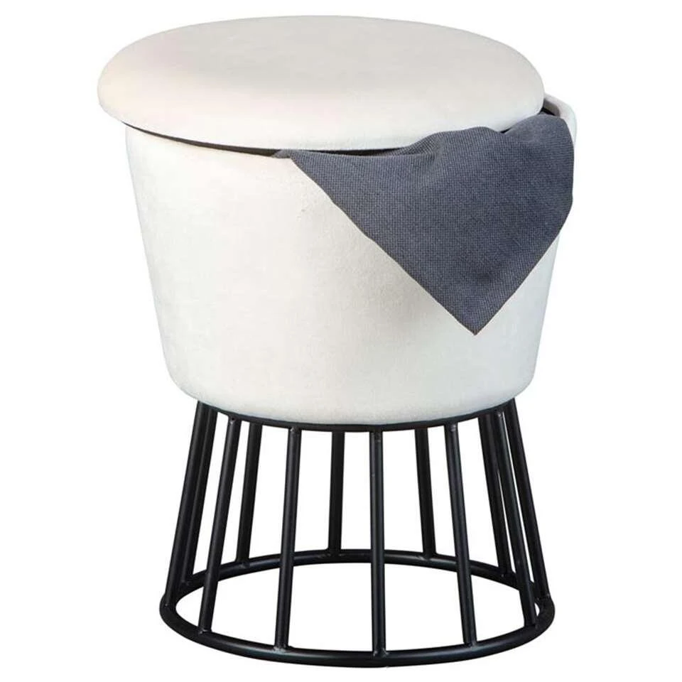 Kruk Ireen - Wit/zwart - 42x34x34 Cm 4 Kruk Ireen - Wit/zwart - 42x34x34 Cm - Afbeelding 2