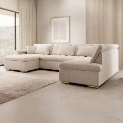 Meubella - Hoekbank Nicoreta - Beige - Teddy Boucle - Links -LeenBakker Winkel 8271def6bee440e18e89d924cb1cff49