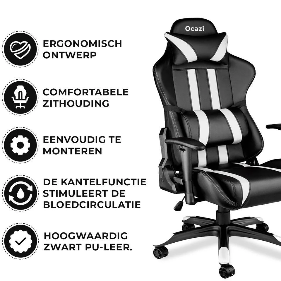 Ocazi Chicago Gaming Stoel - Bureaustoel - Zwart/Wit 5 Ocazi Chicago Gaming Stoel - Bureaustoel - Zwart/Wit - Afbeelding 3