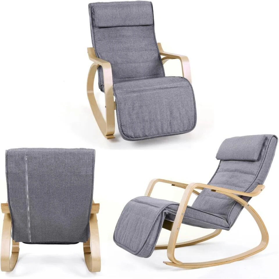 Parya Home Fauteuil Schommelstoel Grijs 5 Parya Home Fauteuil Schommelstoel Grijs - Afbeelding 3