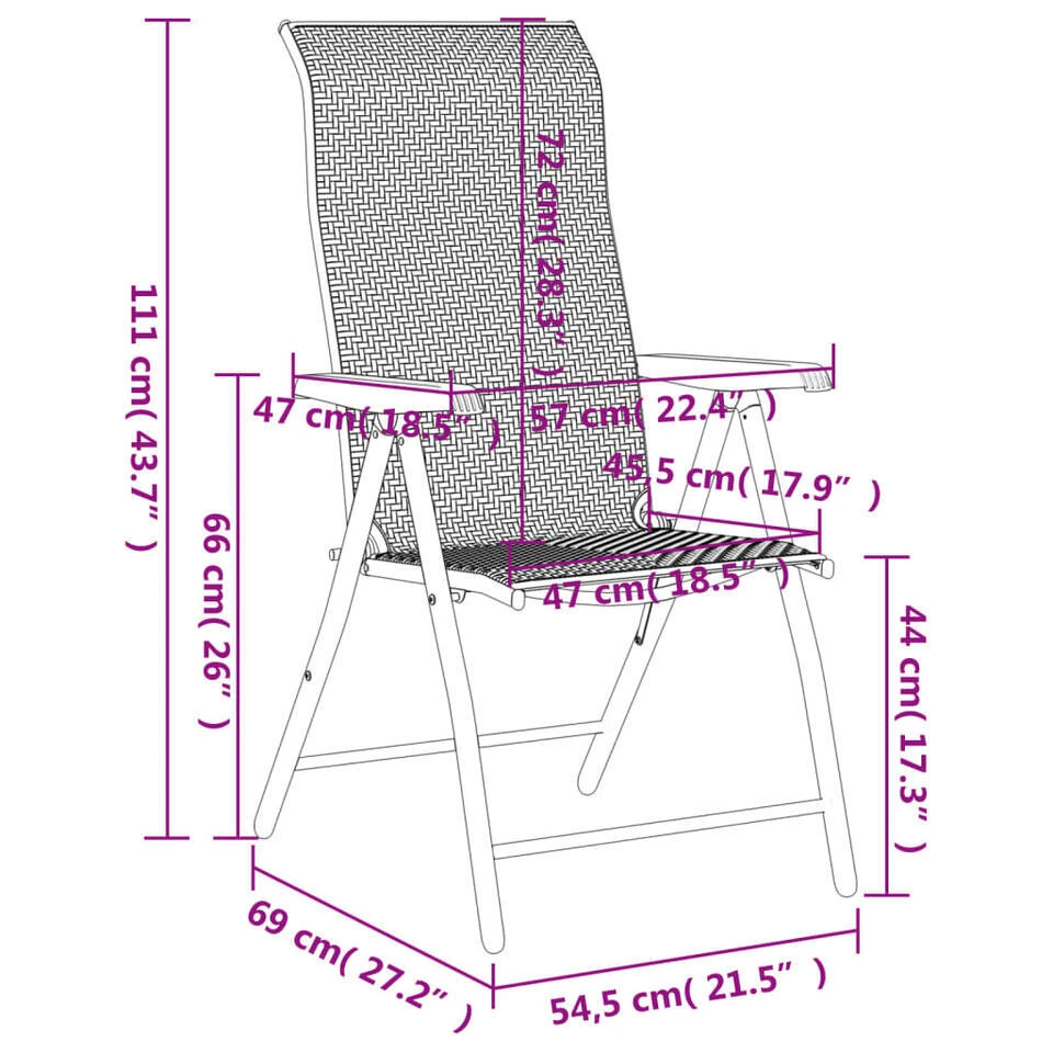 VidaXL - Tuinstoelen Inklapbaar - Grijs - Poly Rattan - 2 Stuks 13 VidaXL - Tuinstoelen Inklapbaar - Grijs - Poly Rattan - 2 Stuks - Afbeelding 11