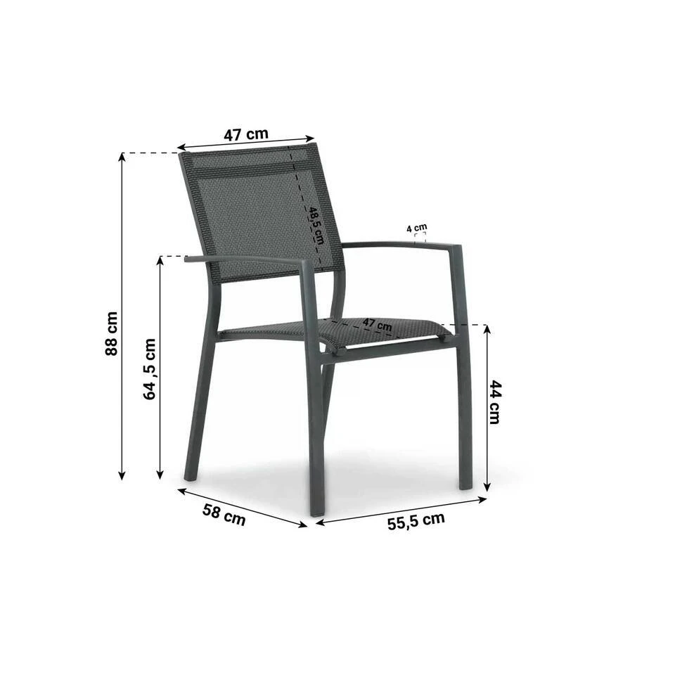 Tuinstoel Stapelbaar Aluminium Grijs-antraciet Lifestyle Garden Furniture Sella 4 Tuinstoel Stapelbaar Aluminium Grijs-antraciet Lifestyle Garden Furniture Sella - Afbeelding 2