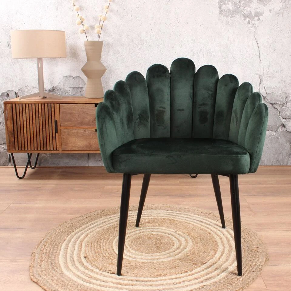 DS4U - Flower Eetkamerstoel Velvet Groen 5 DS4U - Flower Eetkamerstoel Velvet Groen - Afbeelding 3