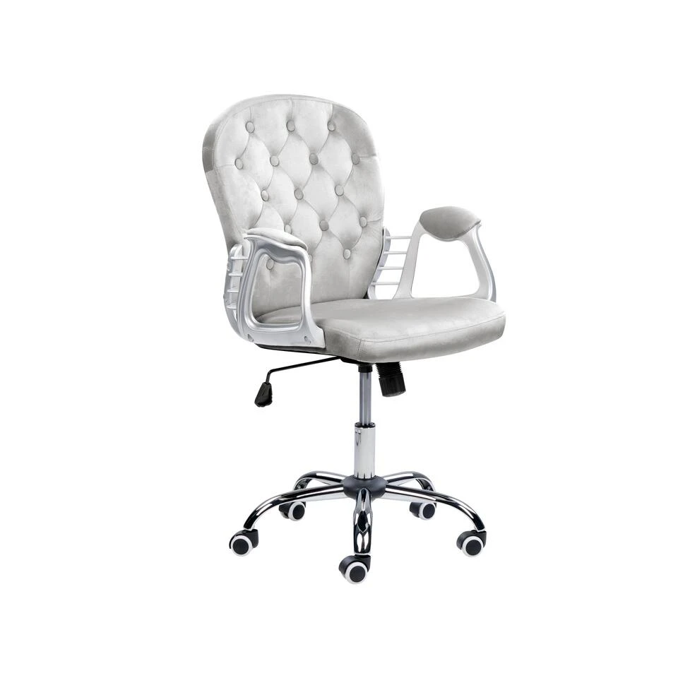 Beliani Bureaustoel PRINCESS - Grijs Fluweel 6 Beliani Bureaustoel PRINCESS - Grijs Fluweel - Afbeelding 4