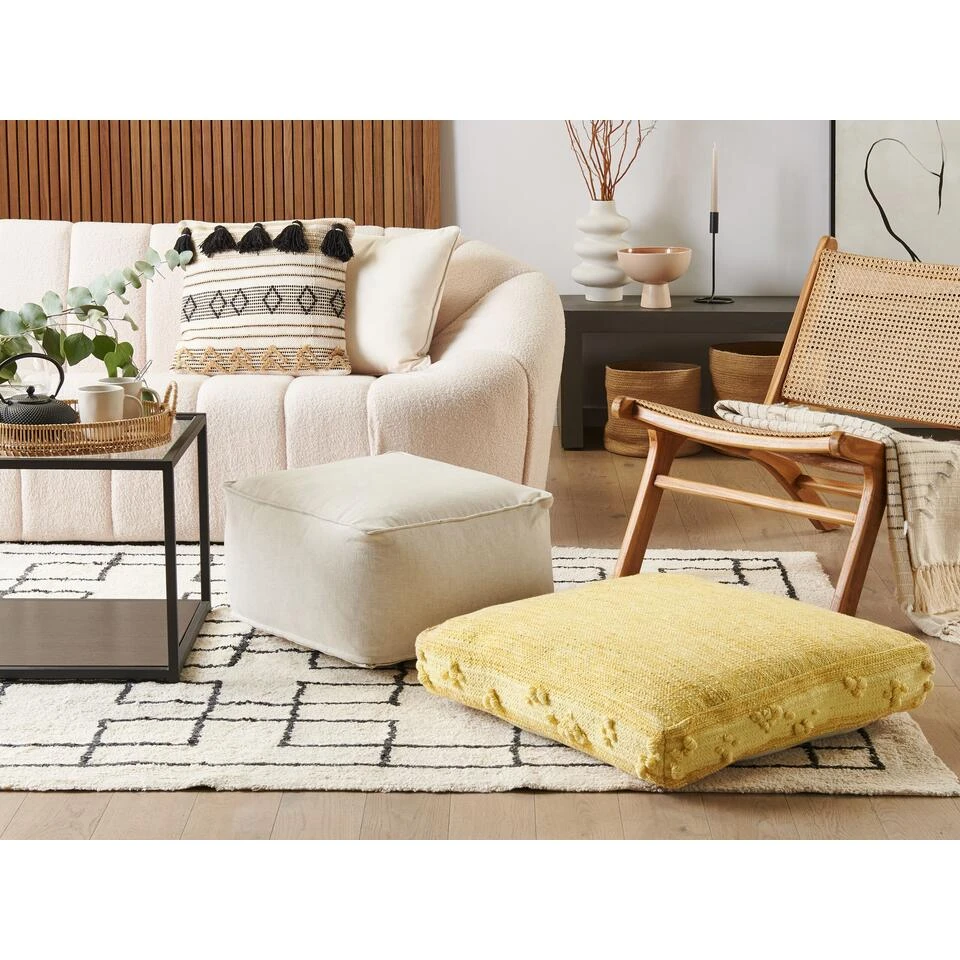 Beliani Poef CLONE - Geel Katoen 4 Beliani Poef CLONE - Geel Katoen - Afbeelding 2